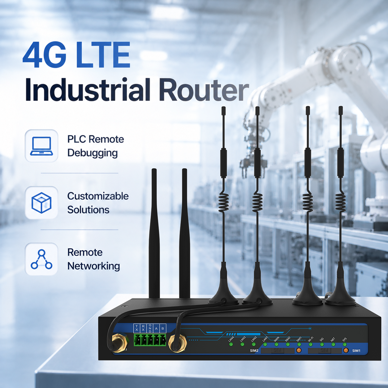 CN350W-4G key specifications: VPN protocols, wireless mode, dimensions, Ethernet ports, metal casing, dual SIM, 9-36V input