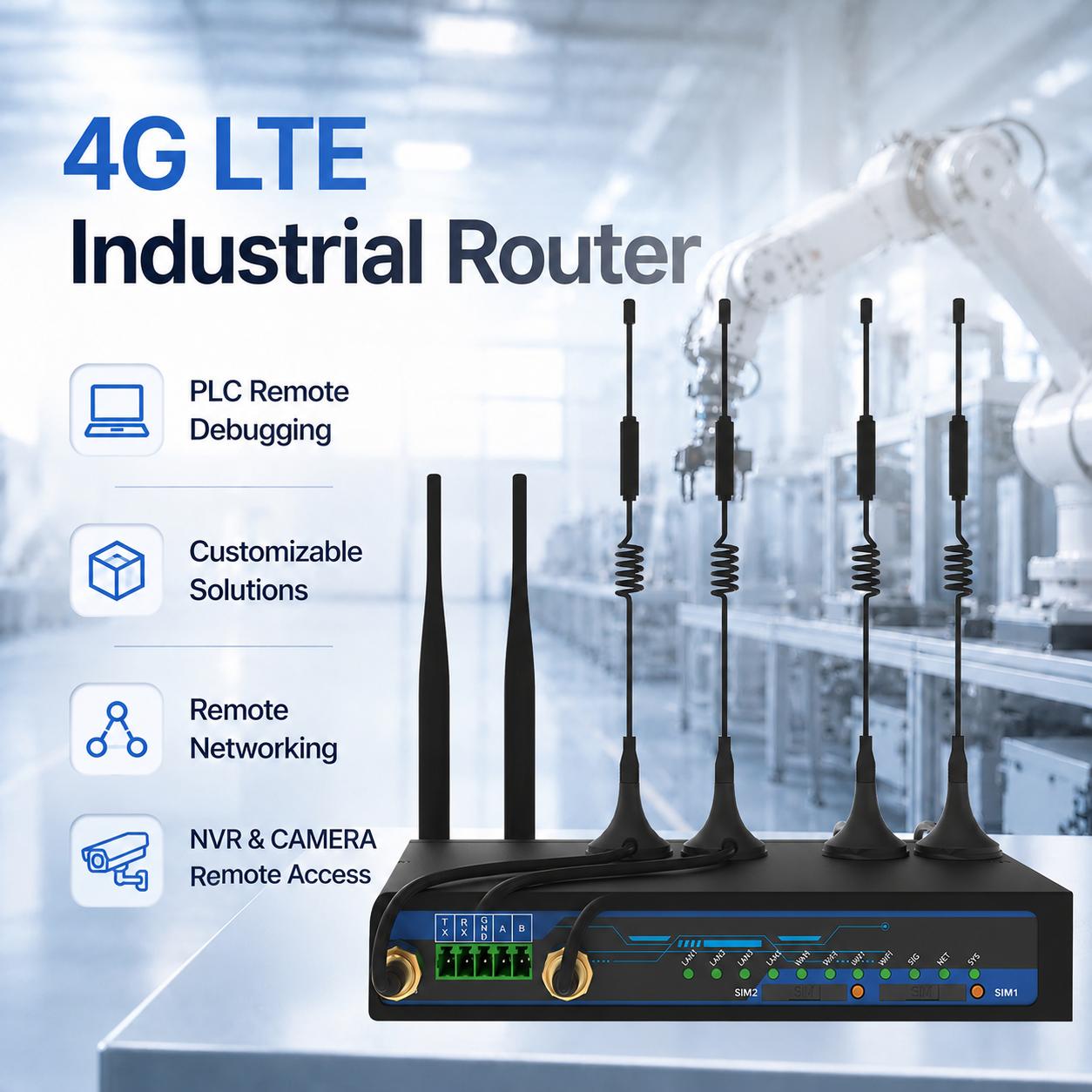 CloakNet CN350W-4G industrial 4G LTE router with antennas